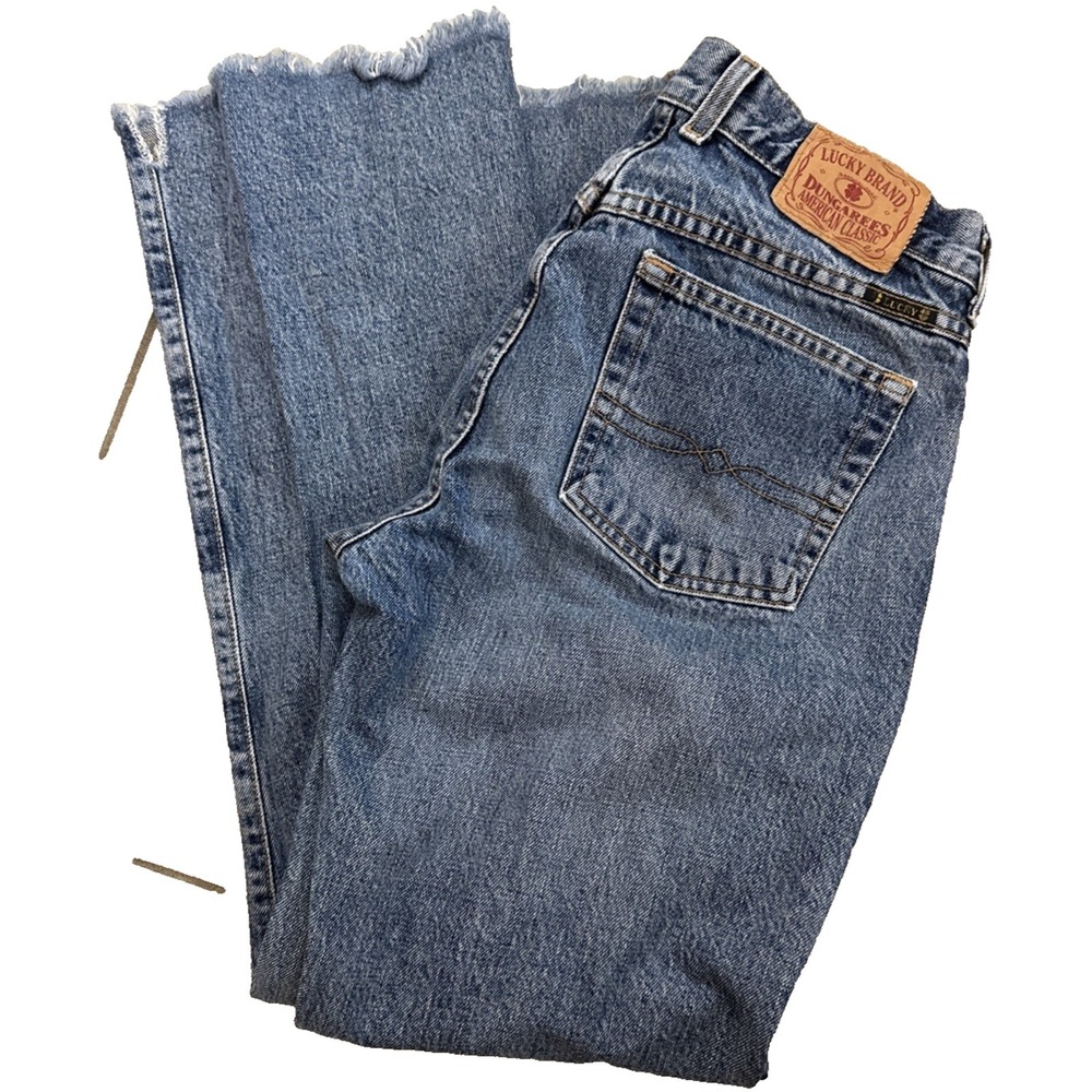 VTG Lucky Brand Dungarees Women 6 Made in USA 100% Cotton Frayed Hem Jeans Denim